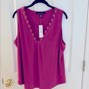 WHBM Matte Jersey Lace Notch Neck Tank